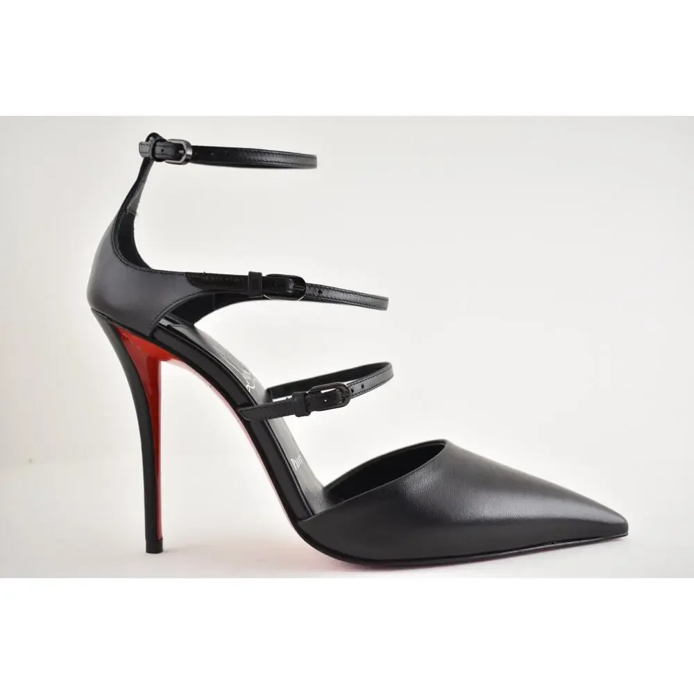 Christian Louboutin Milena 100 Black Kid Leather Ankle Strap Heel Pump 39.5